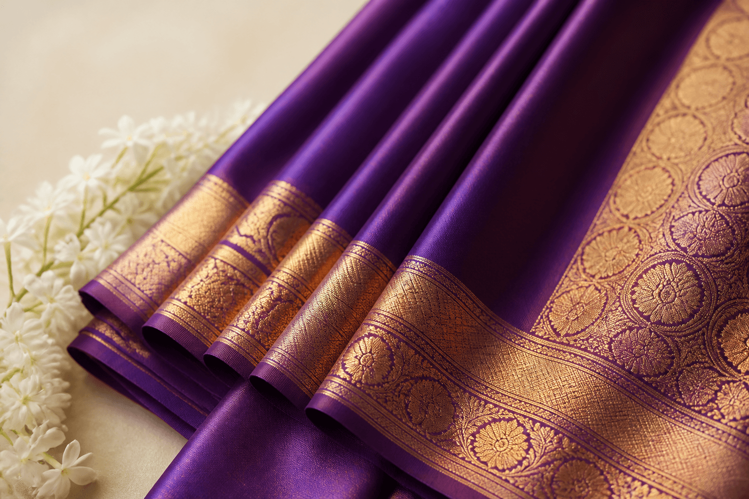 Pre-plated purple silk saree